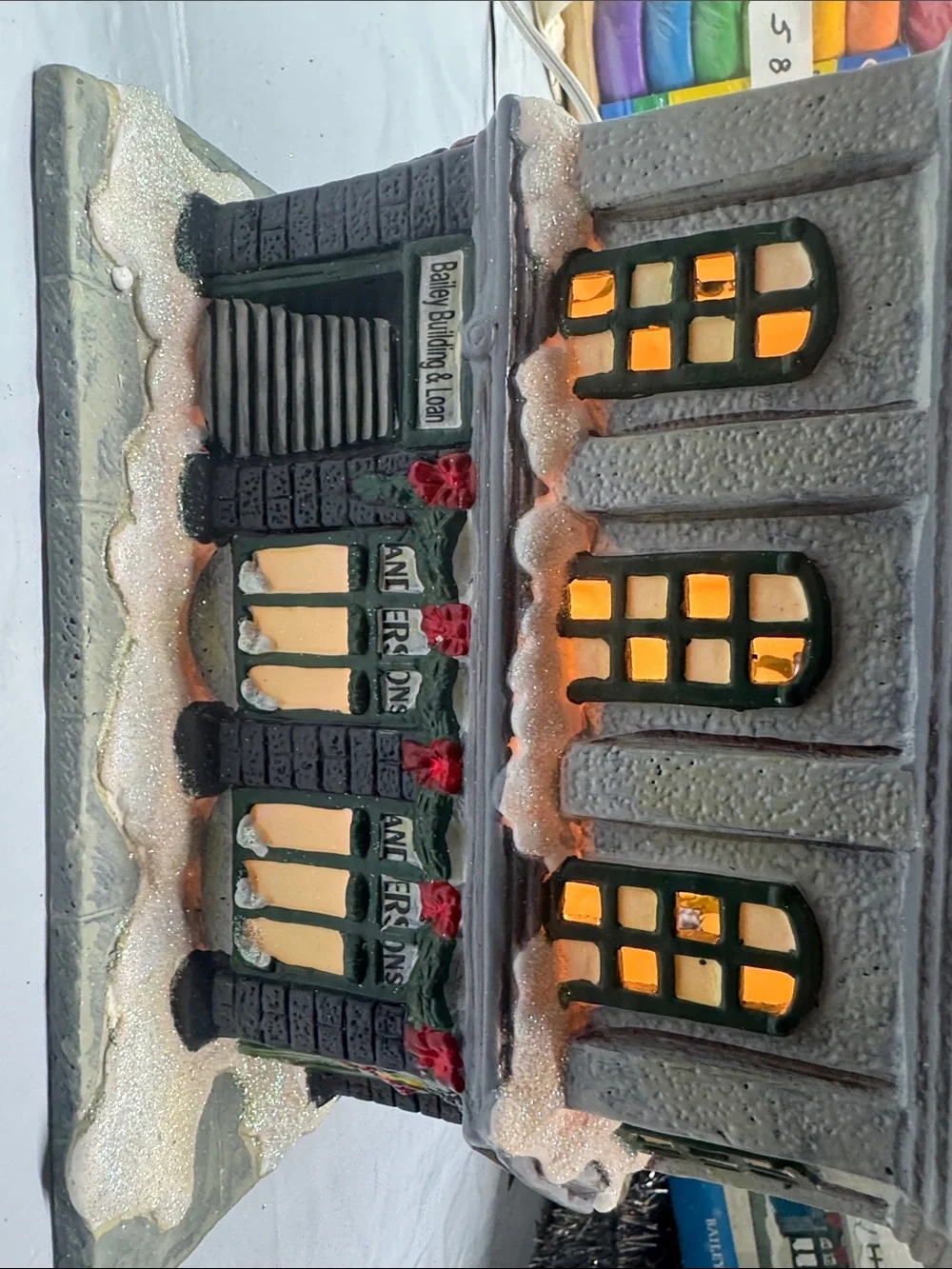 Holiday Lighted Village Building - Gray Snow-Capped Decorative House